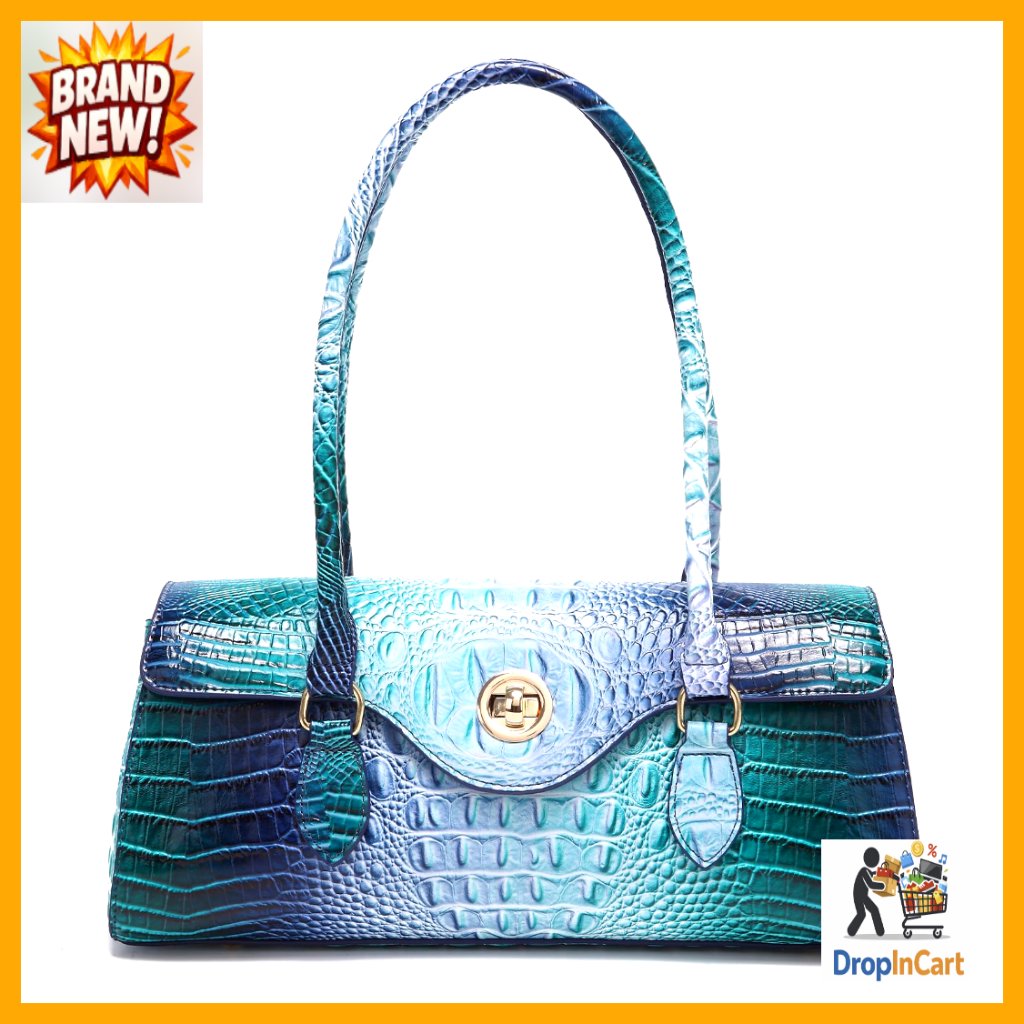 Crocodile Pattern Top Handle Satchel Tote Vegan Leather Handbag Elegant Chic